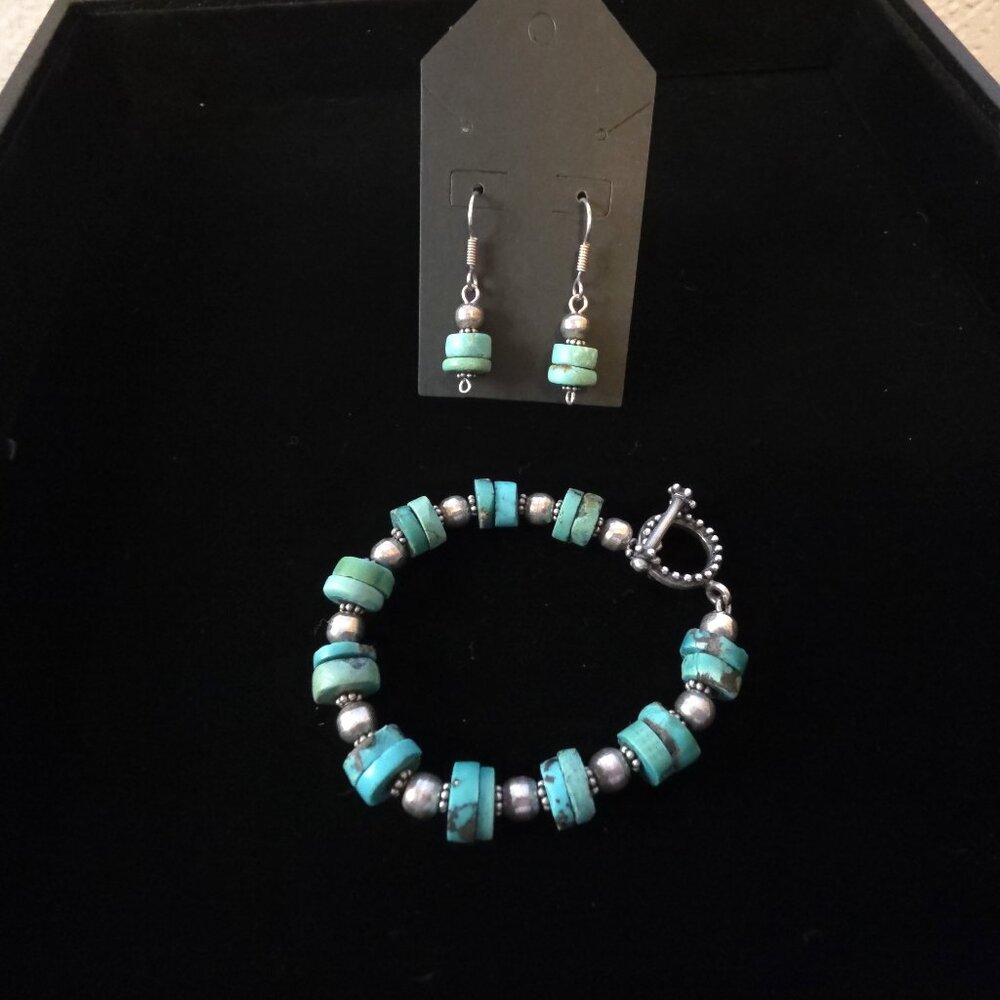 RARE Silpada 925 Turquoise Rondelle Set | Bracelet Earrings (W0614)